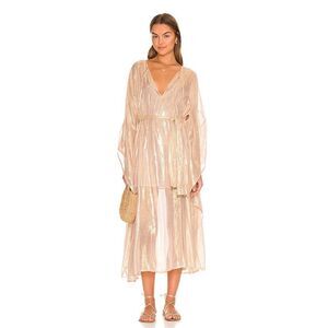 Free People Sundress Shilow Midi Dress in Ios Gold